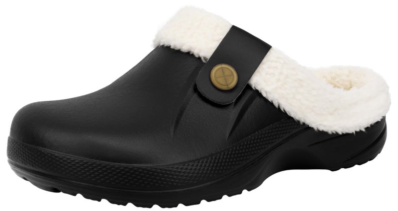ChayChax Women and Men Fur Lined Clogs Memory Foam Warm Fuzzy Slippers Winter Waterproof Indoor Outdoor Slipper, Black, 7.5-8.5 Women/6.5-7 Men - Image 1